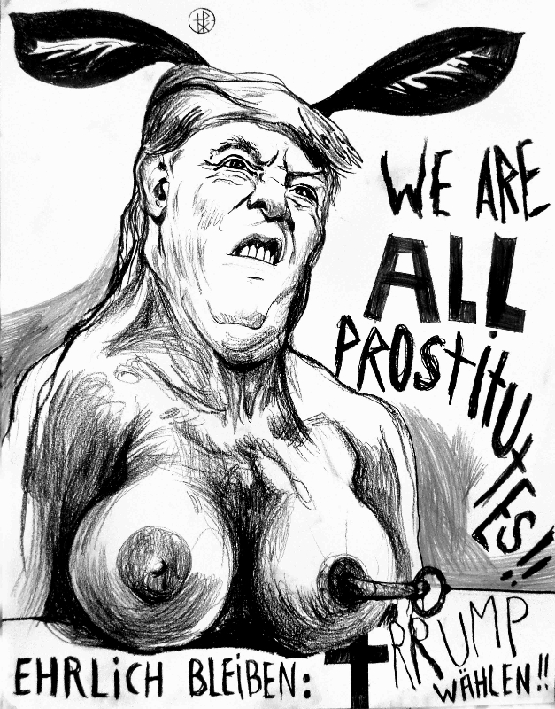O.T. (We are all Prostitutes!!), Bleistift auf Papier, Thomas Palme, 2016